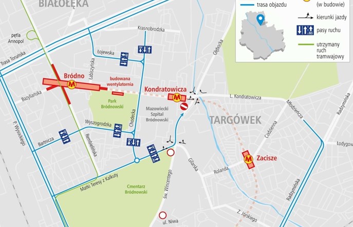 Metro na Bródno: Zamknięcie Kondratowicza dwa tygodnie później – od marca