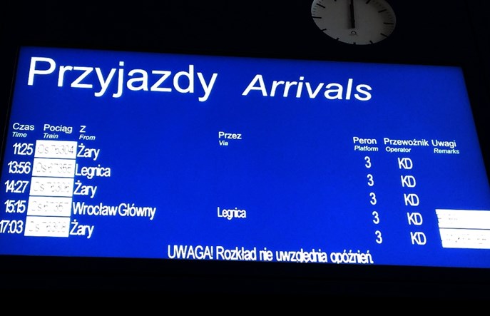 Żagań: Tablice dynamicznego rozkładu jazdy nie prezentują... opóźnień