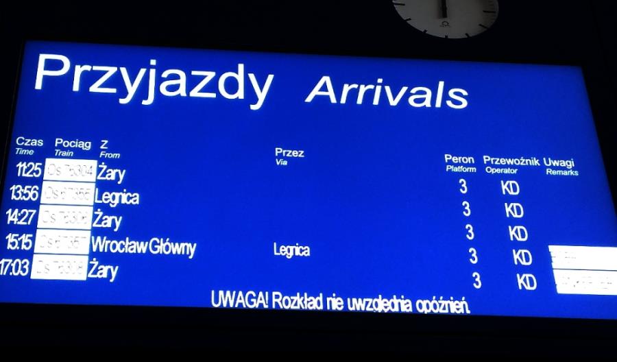 Żagań: Tablice dynamicznego rozkładu jazdy nie prezentują... opóźnień Żagań: Tablice dynamicznego rozkładu jazdy nie prezentują... opóźnień