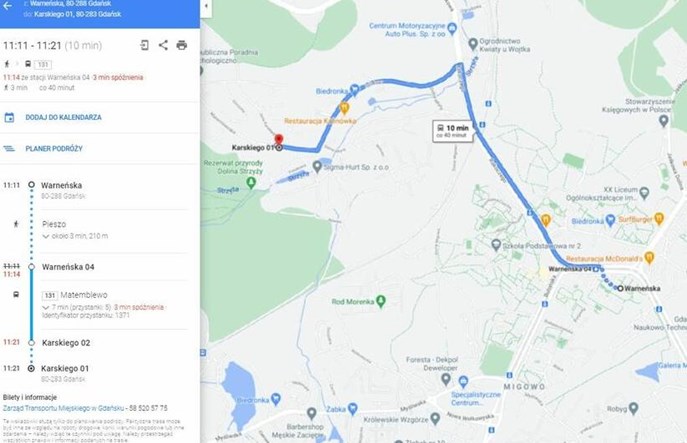 Gdańska komunikacja również na mapach Google’a