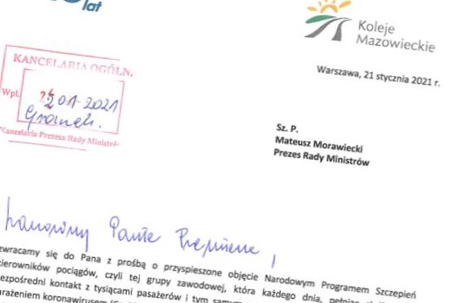 Koleje Mazowieckie i SKM Warszawa piszą do premiera ws. szczepień kierowników pociągów