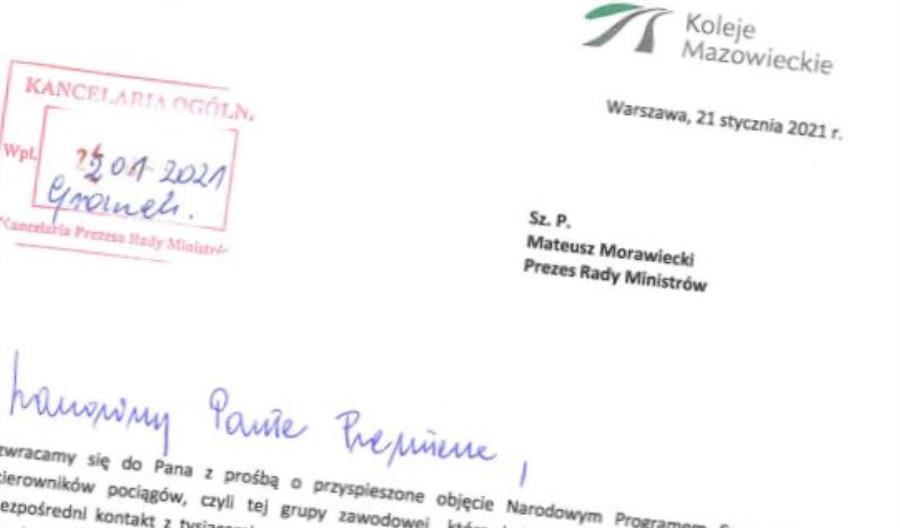Koleje Mazowieckie i SKM Warszawa piszą do premiera ws. szczepień kierowników pociągów Koleje Mazowieckie i SKM Warszawa piszą do premiera ws. szczepień kierowników pociągów
