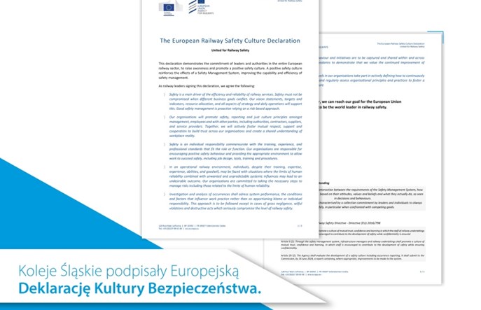 Koleje Śląskie podpisały Deklarację Kultury Bezpieczeństwa