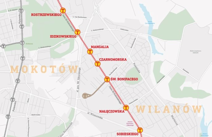 Przygotowania do budowy tramwaju do Wilanowa