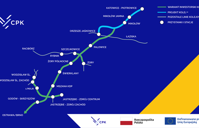 UE dofinansowała projektowanie linii kolejowej CPK między Katowicami a granicą Polski z Czechami 