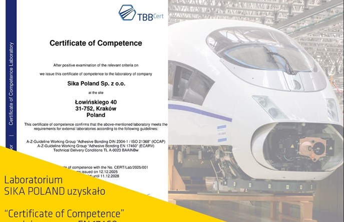 Laboratorium Sika Poland z Certyfikatem EN 17460. Wsparcie dla producentów pojazdów szynowych
