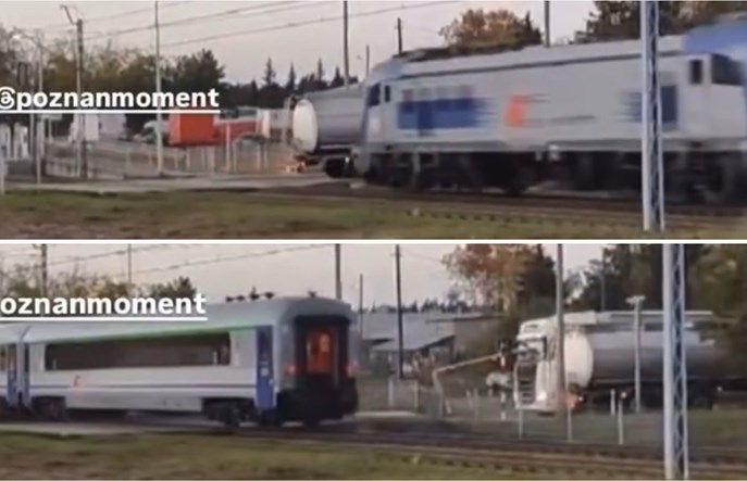 Poznań. Cysterna utknęła na przejeździe kolejowym, sekundy dzieliły od katastrofy [wideo]