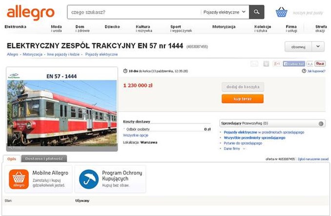 EN57 Przewozów Regionalnych już na Allegro. Można kupować
