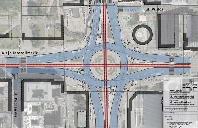 Warszawa. Koniec ronda Dmowskiego. Projekt na początku 2017 r.