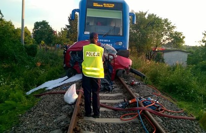 Samochód wjechał przed szynobus z Szyman do Olsztyna. 2 osoby nie żyją