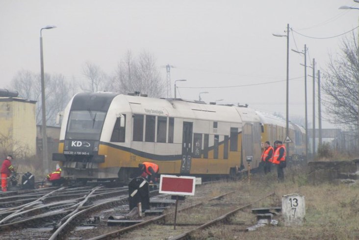 Autobus szynowy KD wykoleił się w Ścinawce Średniej [zdjęcia]