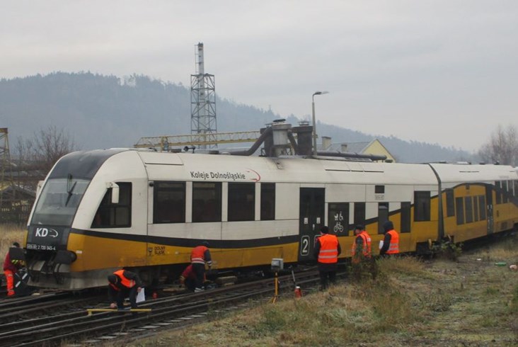 Autobus szynowy KD wykoleił się w Ścinawce Średniej [zdjęcia]
