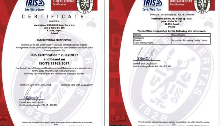 voestalpine SIGNALING Sopot Sp. z o.o. ze standardem IRIS (ISO/TS 22163:2017)