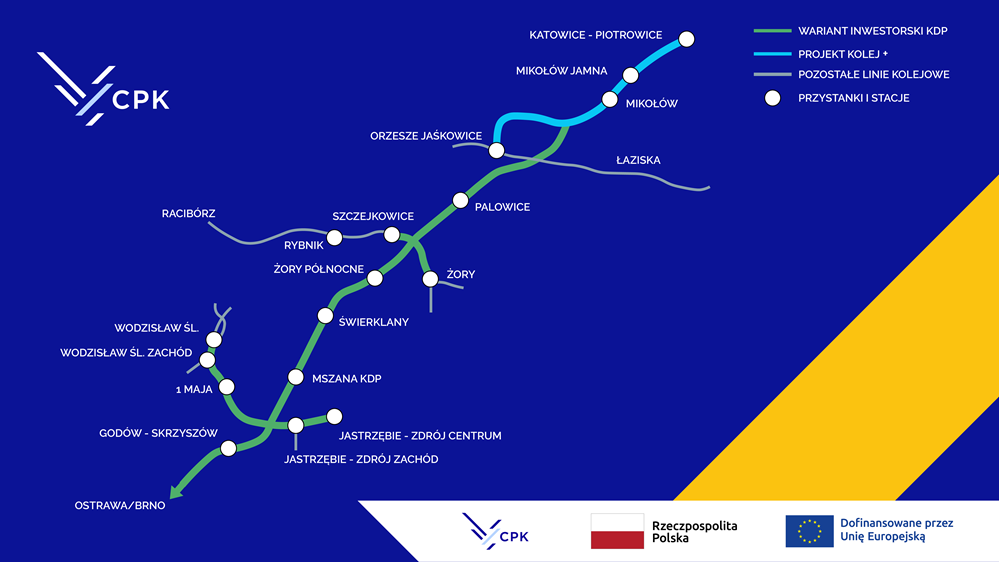UE dofinansowała projektowanie linii kolejowej CPK między Katowicami a granicą Polski z Czechami 