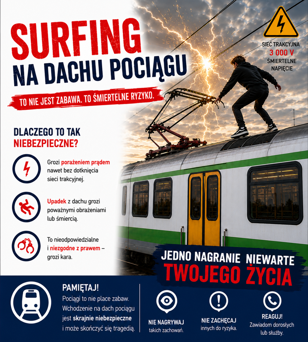PLK: Surfing na dachu to śmiertelne ryzyko